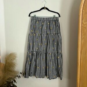 Flower gingham long skirt